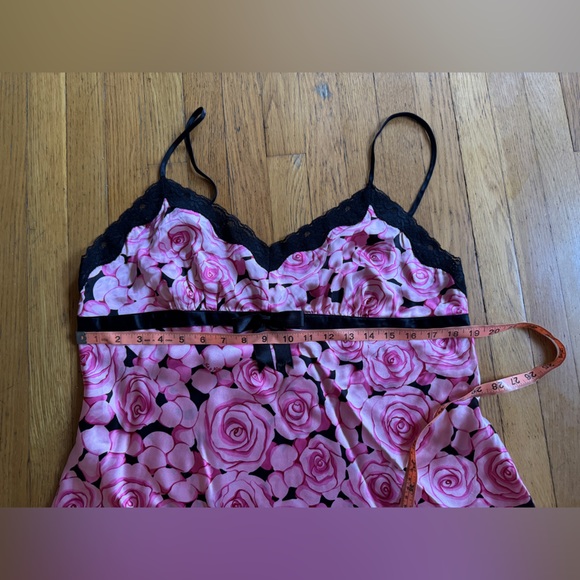 Y2K Vintage Silk Pink Rose Print Slip Dress Sz XL - Picture 4 of 10